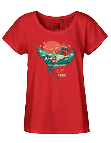 Spirit Crane - crane, kranich, spirit, spring, frühling, japan, traditional, wave, welle, sakura, fuji, temple - Fairtrade Girl Shirt