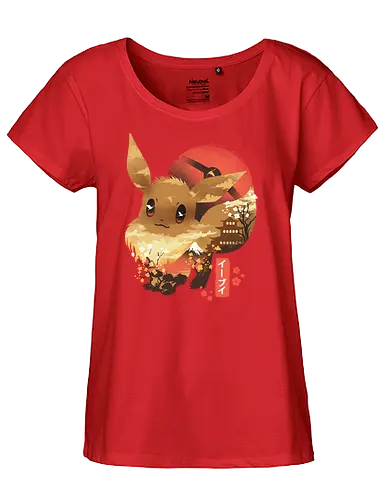 Ukiyo Fox - pocket, monster, sakura, fuji, temple, fox, starter, fuchs, japan, nippon, fujisan, retrogaming, videogames - Fairtrade Girl Shirt