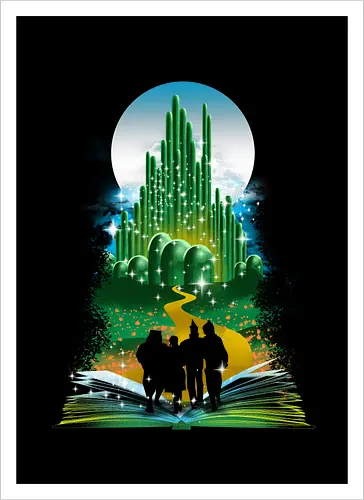 Wizard of Books - wizard, oz, dorothy, zauberer, witch, hexe, judy garland, tinman, löwe, vogelscheuche, lion, scarecrow - Kunstdruck