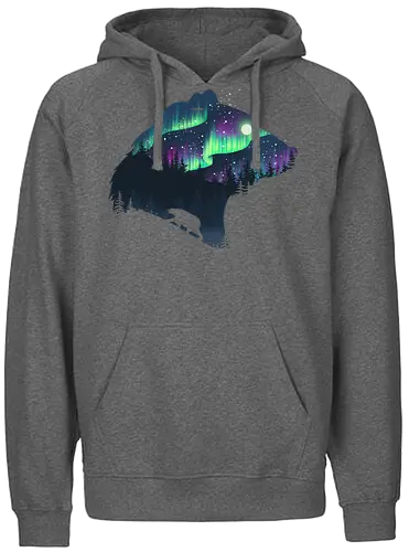 Northern Lights - nature, northern lights, polarlichter, wald, bär, natur, tannen, pineforest, br - Fairtrade Hoodie