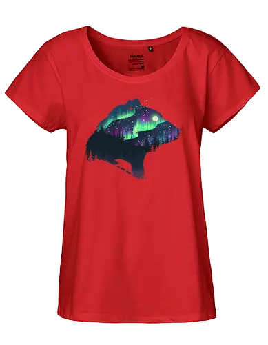 Northern Lights - nature, northern lights, polarlichter, wald, bär, natur, tannen, pineforest, br - Fairtrade Girl Shirt