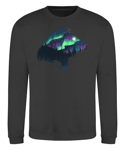 Northern Lights - nature, northern lights, polarlichter, wald, bär, natur, tannen, pineforest, br - Sweatshirt