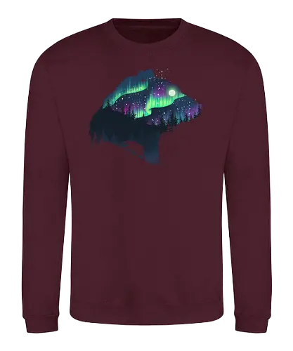 Northern Lights - nature, northern lights, polarlichter, wald, bär, natur, tannen, pineforest, br - Sweatshirt