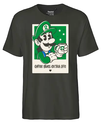 Extra Life - coffee, kaffee, luigi, coffee time - Fairtrade T-Shirt