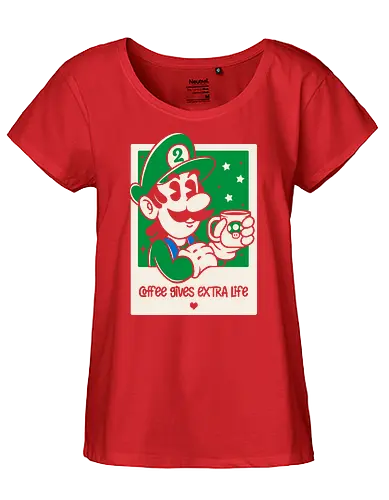 Extra Life - coffee, kaffee, luigi, coffee time - Fairtrade Girl Shirt