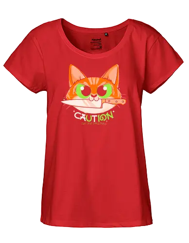 Caution - cute, dangerous, cat, knife - Fairtrade Girl Shirt