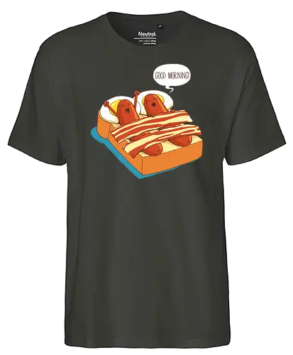 Breakfast in Bed - morning, würstchen, morgen, bett, aufwachen - Fairtrade T-Shirt