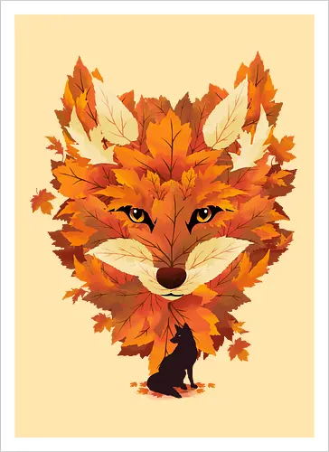 Red Fox and Falling Leaves - fox, fuchs, herbst, blätter - Kunstdruck