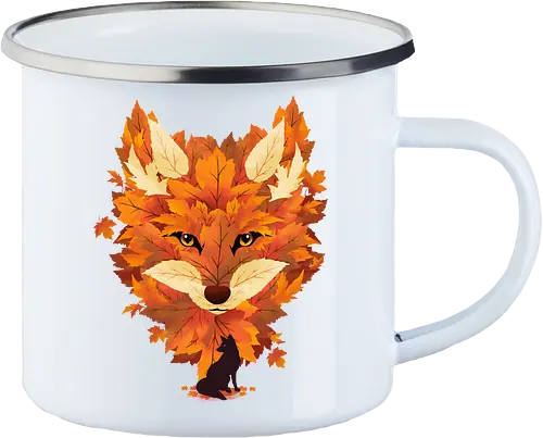 Red Fox and Falling Leaves - fox, fuchs, herbst, blätter - Emailletasse