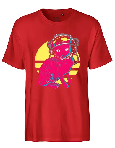 Space Cat - space, cat, neko, astronaut, fun, retro, 80s - Fairtrade T-Shirt