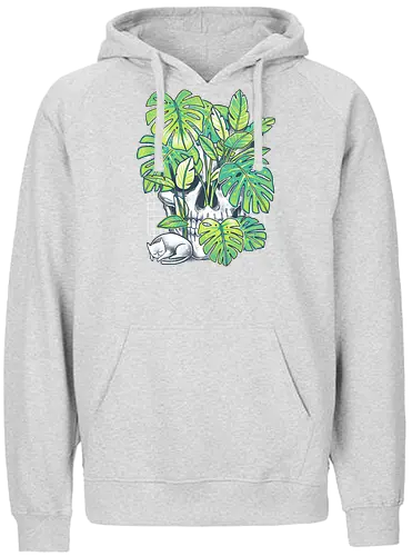 Plant Skull - plants, skull, schädel, monstera, katze, cat - Fairtrade Hoodie