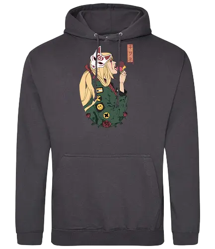 Kitsune - manga, girl, woman, japan, waifu, happy, otaku, female, roses, kitsune, fox, anime, ice crm - Standard Hoodie