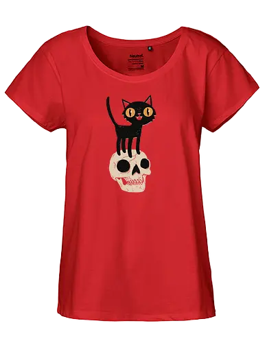 Look What The Cat Dragged In - cat, katze, skull, schädel, tod, dth - Fairtrade Girl Shirt