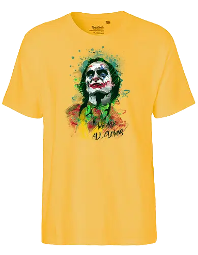 We are all Clowns - clown, watercolor, splatter, comic, Oscar - Fairtrade T-Shirt