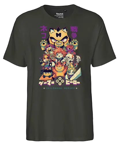 Childhood Heroes - gaming, katze, cat, fantasy, kingdom, lara, Croft, retro, retrogames - Fairtrade T-Shirt