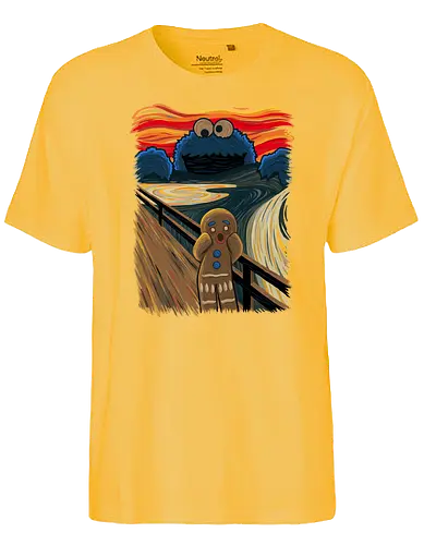 The Cookie Muncher - cookies, Lebkuchenmann, der schrei, Munch, Cookie monster, Monster, the scrm, Gingerbrd man - Fairtrade T-Shirt