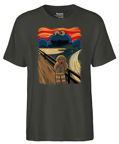 The Cookie Muncher - cookies, Lebkuchenmann, der schrei, Munch, Cookie monster, Monster, the scrm, Gingerbrd man - Fairtrade T-Shirt