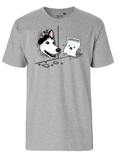 Homework in Panic! - Homework, dog, Hat mein Hund gefressen, Hausaufgaben, fun - Fairtrade T-Shirt