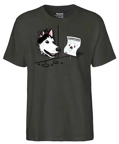 Homework in Panic! - Homework, dog, Hat mein Hund gefressen, Hausaufgaben, fun - Fairtrade T-Shirt