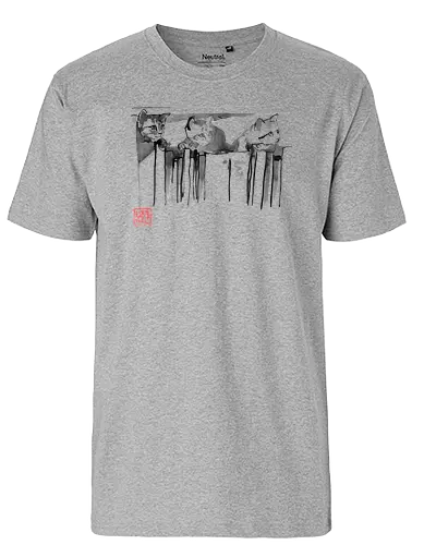 cats on books - cat, neko, katze, book, art, sumi-e, kunst - Fairtrade T-Shirt