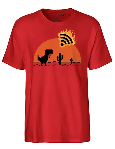 Apocalypsis signal! - dino, Extinction, Wireless, apocalypse, dinosaur, fun, it - Fairtrade T-Shirt
