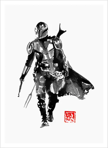 mando - tv, scifi, space opera, Mando, sumi-e - Kunstdruck