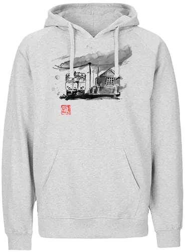 Japanese train station - japan, nippon, art, kunst, sumi-e, Train Station, Bahnhof - Fairtrade Hoodie