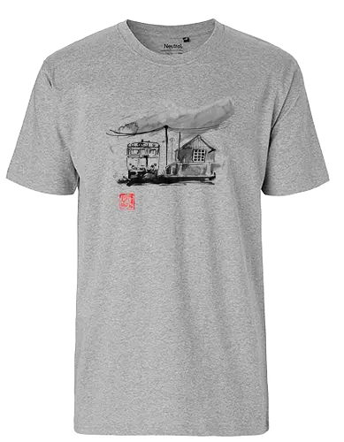Japanese train station - japan, nippon, art, kunst, sumi-e, Train Station, Bahnhof - Fairtrade T-Shirt