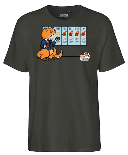 Weather T-Rex! - t-rex, Asteroid, Forecast, weather, Weatherman - Fairtrade T-Shirt