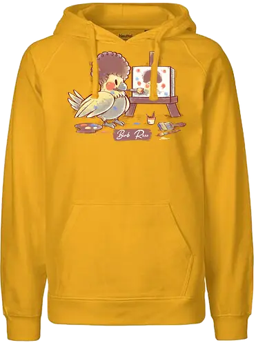 Birb Ross - birb, bird, bob ross, happy little accidents, art - Fairtrade Hoodie