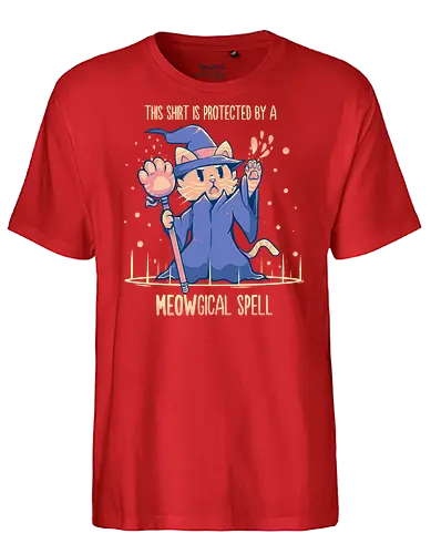 Protected by a Meowgical Spell - cat, wizard, katze - Fairtrade T-Shirt