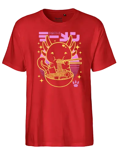 Axolotl ramen sunset neon - ramen, Axolotl, neon, 80s - Fairtrade T-Shirt