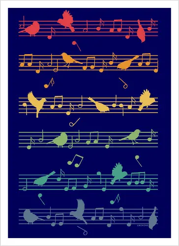 Birds on little musical notes