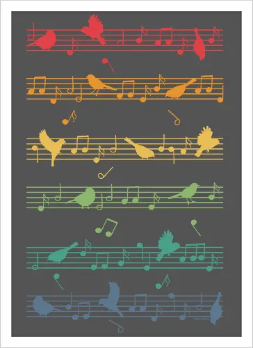 Birds on little musical notes