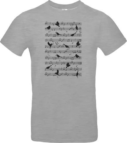 Birds on musical notes - black