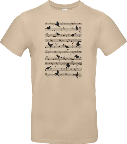 Birds on musical notes - black