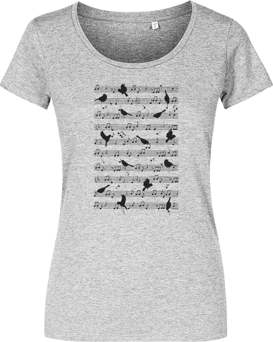 Birds on musical notes - black