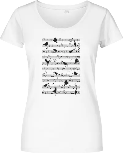 Birds on musical notes - black