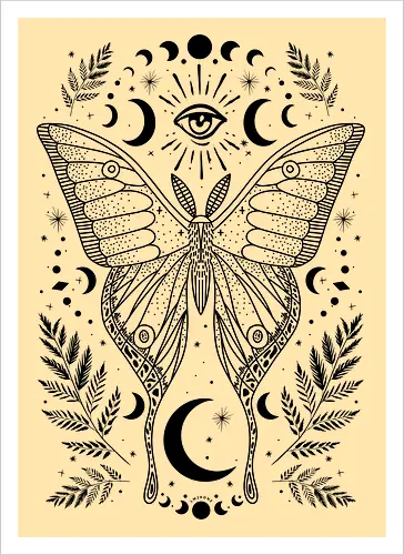 Occult mystical moon moth - black