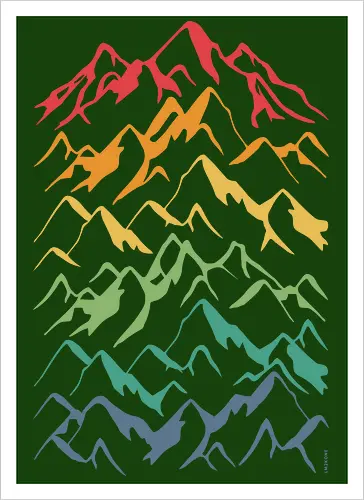 Retro Mountains Lines - mountain, berg, retro, rainbow - Kunstdruck