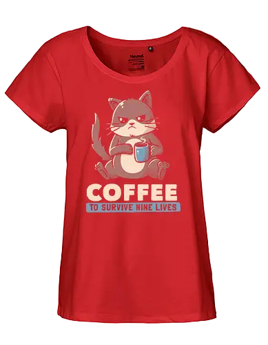 Coffee To Survive Nine Lives - cat, coffee - Fairtrade Girl Shirt