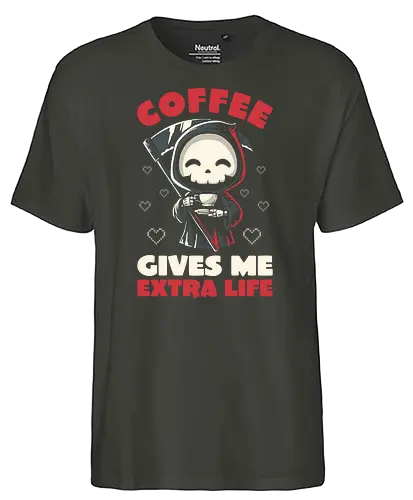 Coffee Gives Me Extra Life - coffee, kaffee, sense, rper, dth - Fairtrade T-Shirt