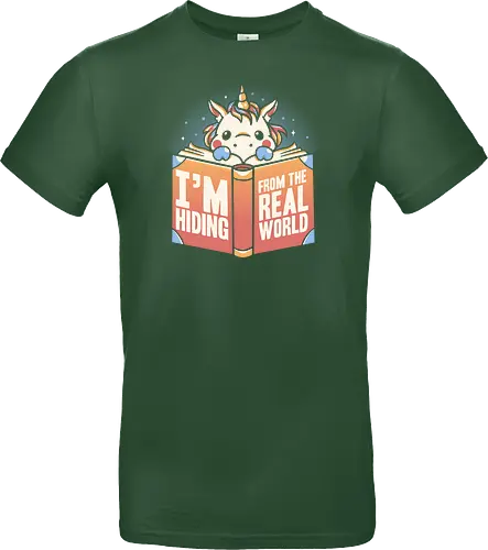 Hiding From The Real World - unicorn, einhorn, lesen, buch, bücher, books - Standard T-Shirt