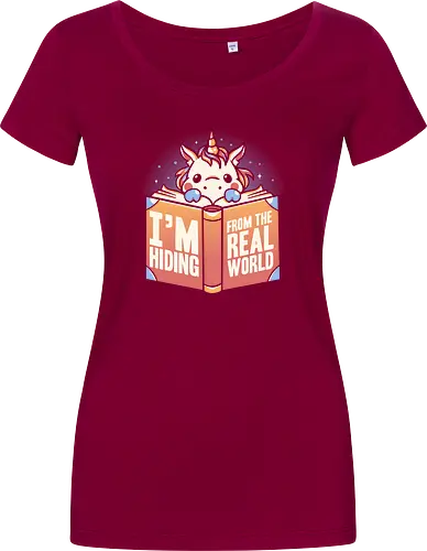 Hiding From The Real World - unicorn, einhorn, lesen, buch, bücher, books - Damen T-Shirt