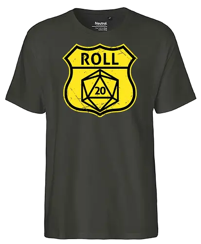 Route d20 Sign - Route 66 Parody - Route 66, dice, rpg, fantasy, pen and paper - Fairtrade T-Shirt