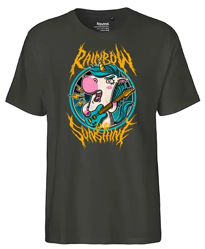 Rainbow and Sunshine - Cute Metal Band Unicorn - rainbow, unicorn, einhorn, metal, dth metal - Fairtrade T-Shirt