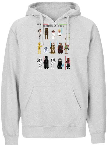CHOOSE A SIDE 8 BIT | PRESS START - space opera, Choose side, toy, fun, movie, scifi - Fairtrade Hoodie