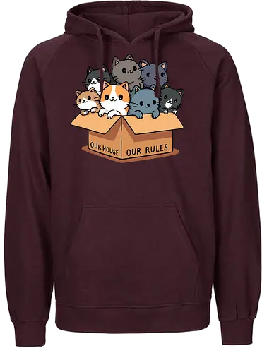 Our house our rules - cat, katze, Cardboard, karton - Fairtrade Hoodie