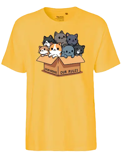 Our house our rules - cat, katze, Cardboard, karton - Fairtrade T-Shirt
