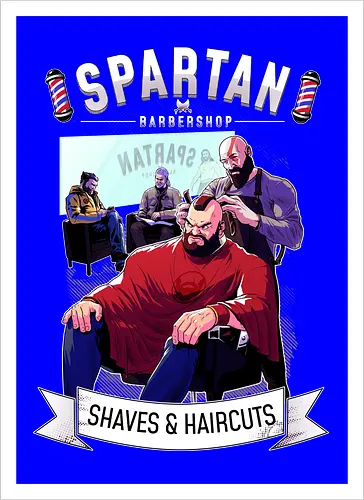 barber shop - spartaner, god, war, kratos - Kunstdruck